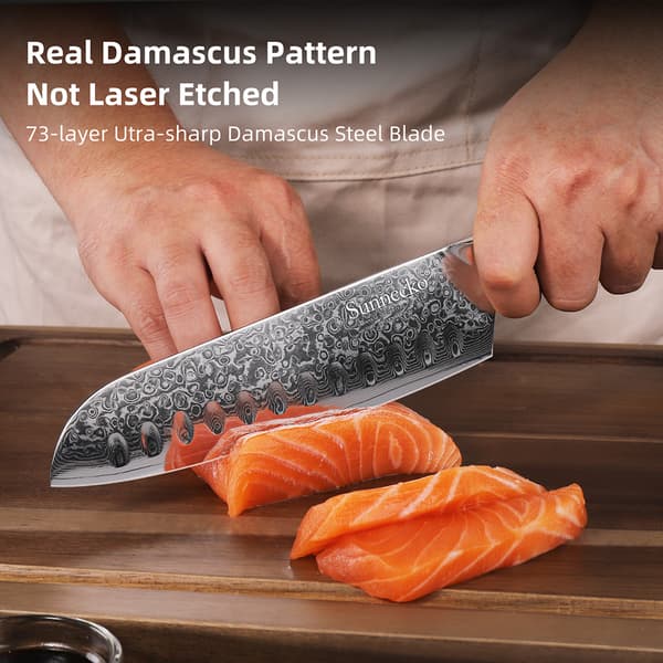 7" Santoku Kniv, Japansk VG10 Stål, Ergonomisk G10 Håndtag, Raserskarp Damaskus Klinge