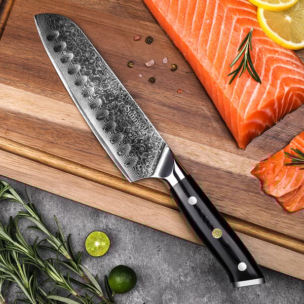 7" Santoku Kniv, Japansk VG10 Stål, Ergonomisk G10 Håndtag, Raserskarp Damaskus Klinge