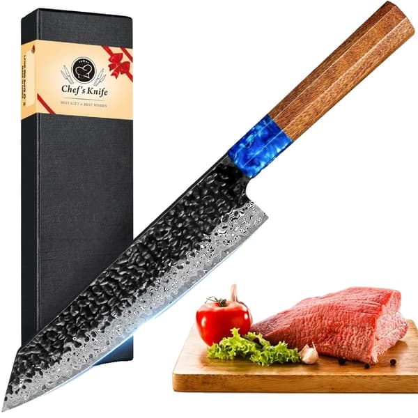 Kockkniv, VG10 stål kärna, damaskusblad,Slaktarkniv