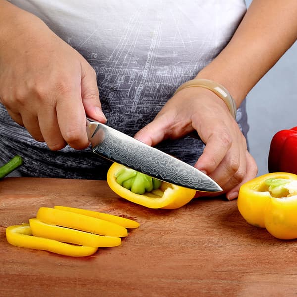 5-tums multifunktionskniv, damaskusstålblad, ergonomiskt G10-handtag,5 tum