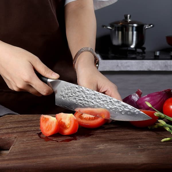 Damaskus Stål Kokkekniv, 8-Tommer Klinge, Ergonomisk G10 Håndtag,8 tommer