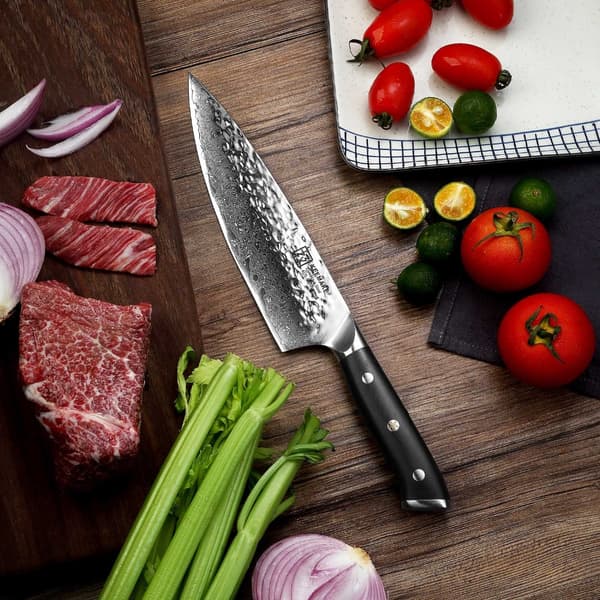 Damaskus Stål Kokkekniv, 8-Tommer Klinge, Ergonomisk G10 Håndtag,8 tommer