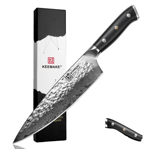 Damaskus Stål Kokkekniv, 8-Tommer Klinge, Ergonomisk G10 Håndtag,8 tommer