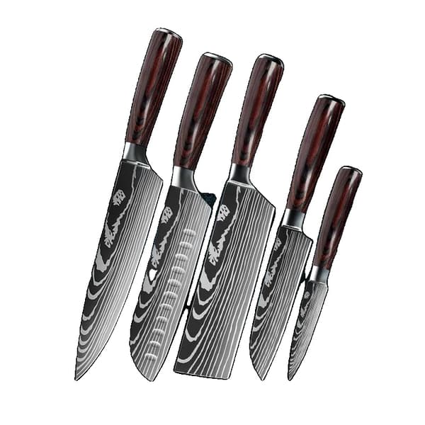 Køkkenknivssæt, premium rustfrit stålblade, ergonomiske træhåndtag,5PCS SÆT 01