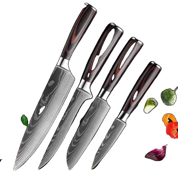 Japansk Køkkenknivsæt, Højkarbon Rustfrit Stål, Ergonomisk Træhåndtag,AHEF