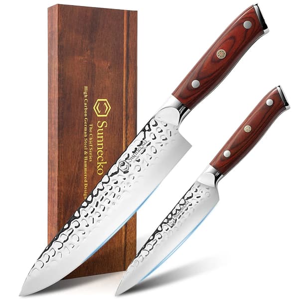 Køkkenkniv Sæt, Højkulstof Rustfrit Stål, Ergonomisk Pakkatræ Håndtag,2PCS Knive Sæt