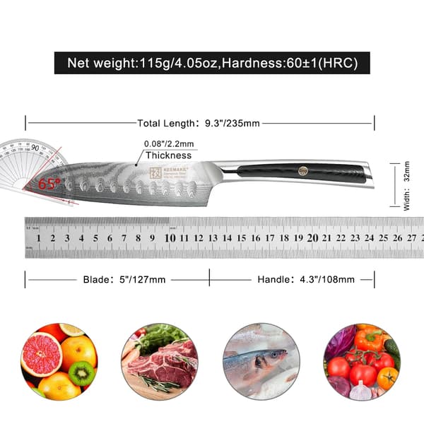 KEEMAKE Santoku Kniv Sæt, 7-Tommer og 5-Tommer Klinge Længder, Damascus Stål Konstruktion,5 Tommer Santoku Kniv