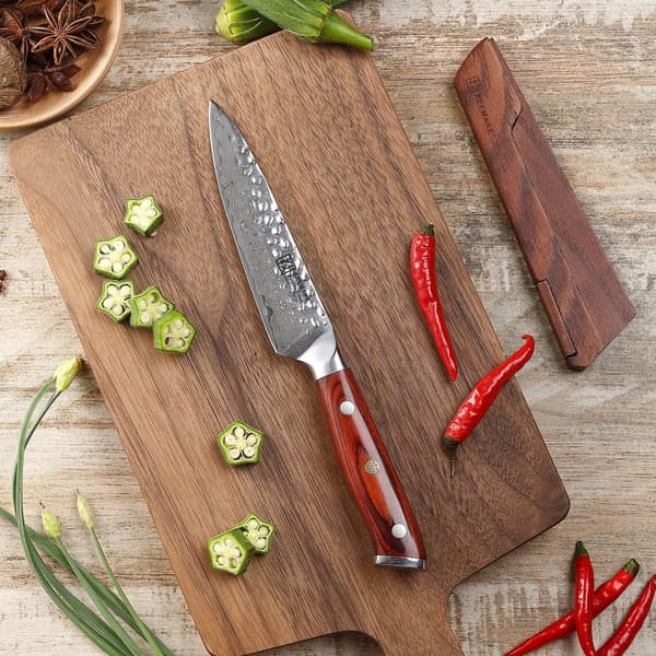 Utility Paring Knife, Ultra Sharp Damascus Steel, Ergonomisk Pakkawood Håndtag,5 tommer