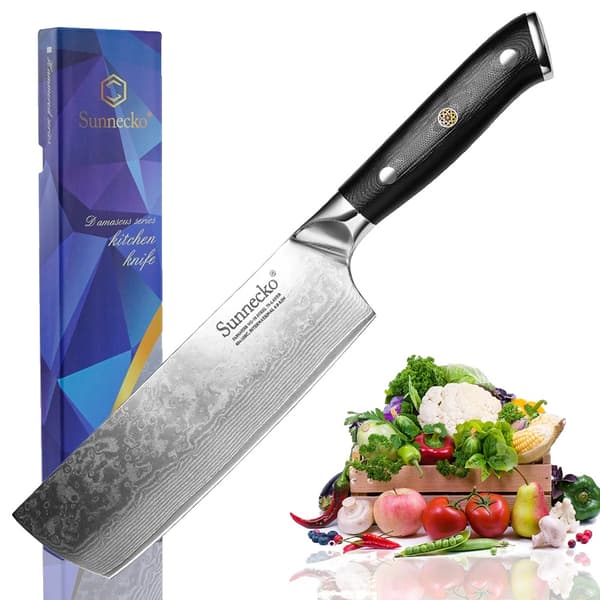 Damaskusterä Nakiri-veitsi, VG10-terä, mukava G10-kahva, 7 tuuman pituus