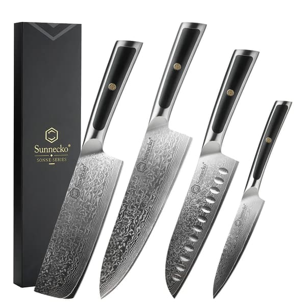 Damaskus Kokkekniv, 8 Tommer Klinge, Høj Hårdhed HRC60+,4PCS Knive Sæt A