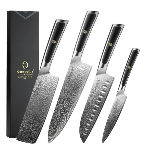 Damaskus Kokkekniv, 8 Tommer Klinge, Høj Hårdhed HRC60+,4PCS Knive Sæt A