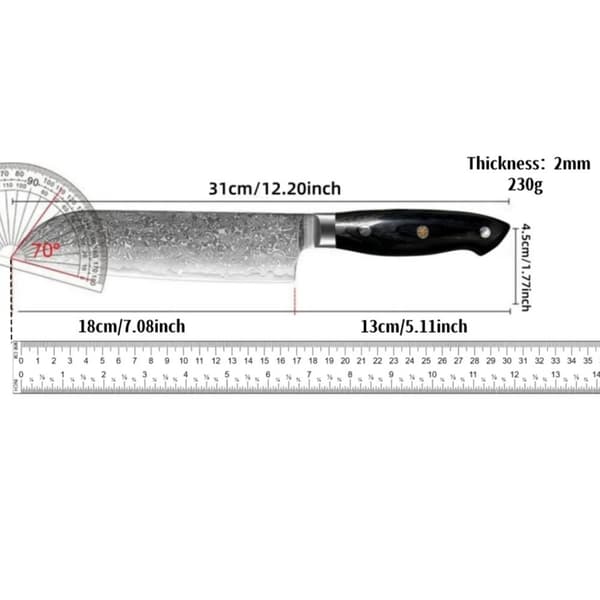 Damaskus Stål Kokkekniv, Ergonomisk G10 Håndtag, Præcisionsskæringsvinkel,4.72 tommer, Sand kniv