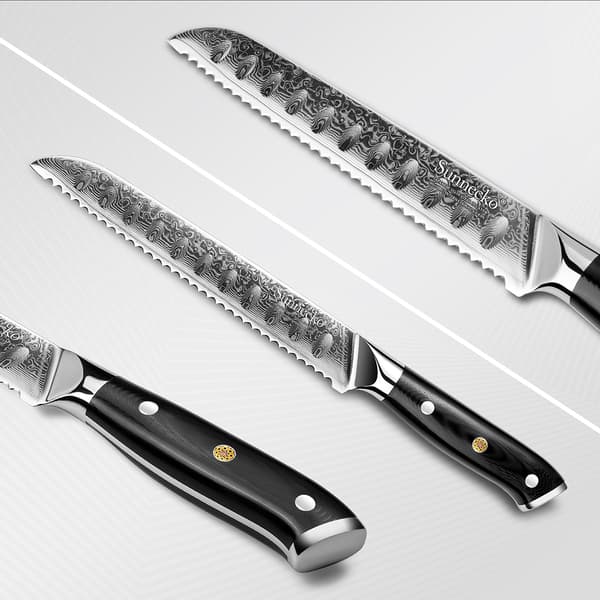 Brödkniv, Skarp Damaskusstålblad, Ergonomiskt Handtag,8 tum