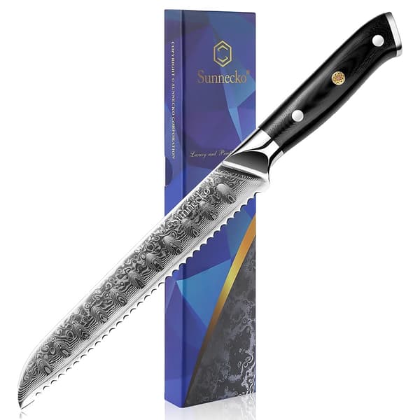 Brödkniv, Skarp Damaskusstålblad, Ergonomiskt Handtag,8 tum