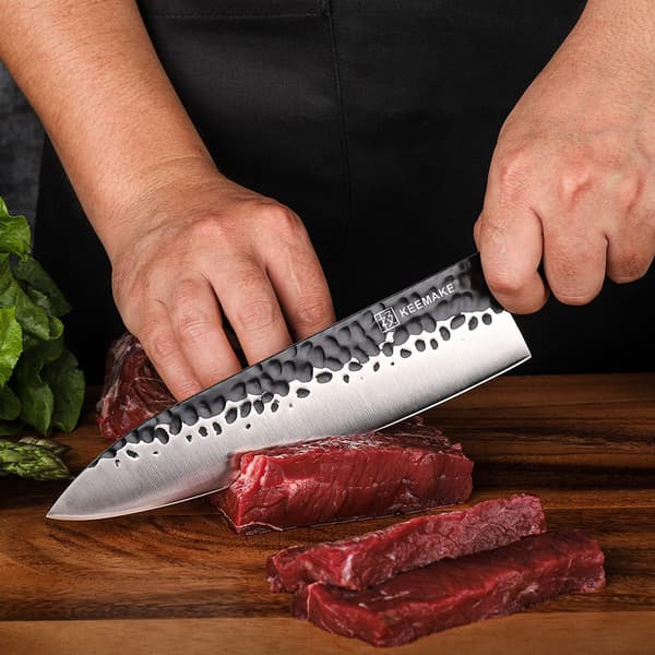 KEEMAKE Kokkekniv, Højkulstofstålblad, Ergonomisk Træhåndtag,8 tommer