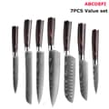 Miniatyrbillede 2 af 2: Køkkenknivsæt, Laser Damaskusmønster, Japansk Santoku-kniv, 7 PCS Værdi sæt 01