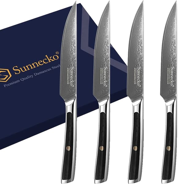 Sunnecko Utility Pihviveitset, 5-tuumainen VG10 Damaskusterä, Mukava G10 Kahva,4 kpl setti