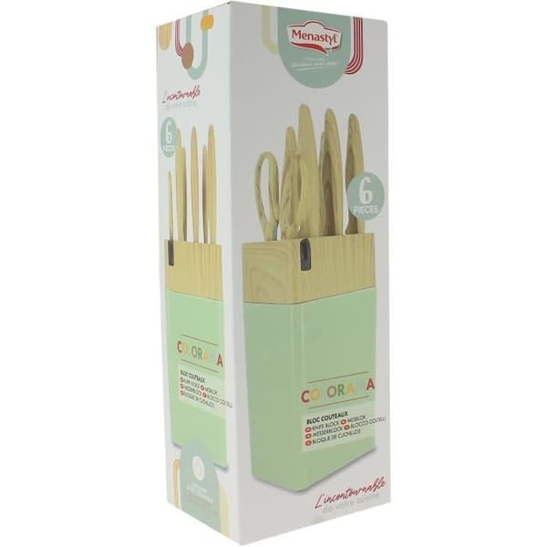 6-delt knivblok - MENASTYL - 5041060 - Keramisk blad - Polypropylen - Celadon