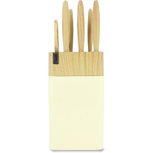 6-delt knivblok - MENASTYL - 5041063 - Keramisk blad - Polypropylen - Cremefarvet