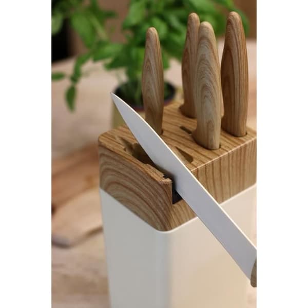 6-delt knivblok - MENASTYL - 5041063 - Keramisk blad - Polypropylen - Cremefarvet