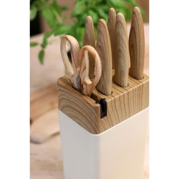 6-delt knivblok - MENASTYL - 5041063 - Keramisk blad - Polypropylen - Cremefarvet