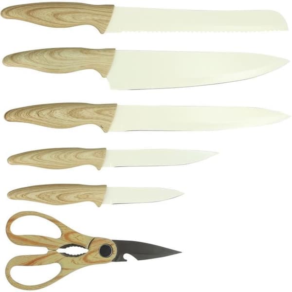 6-delt knivblok - MENASTYL - 5041063 - Keramisk blad - Polypropylen - Cremefarvet
