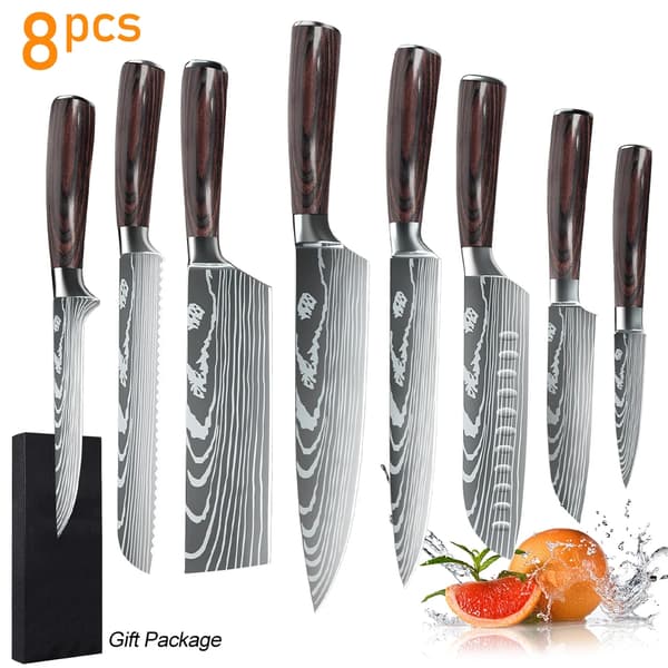 Japanska köksknivar set, högkvalitativt kolstål, miljövänliga, kockknivar,8ST