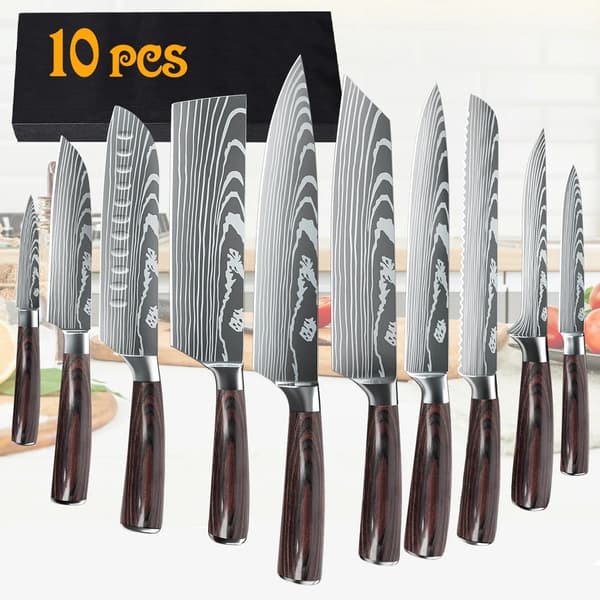 Japanska köksknivar set, högkvalitativt kolstål, miljövänliga, kockknivar,10ST