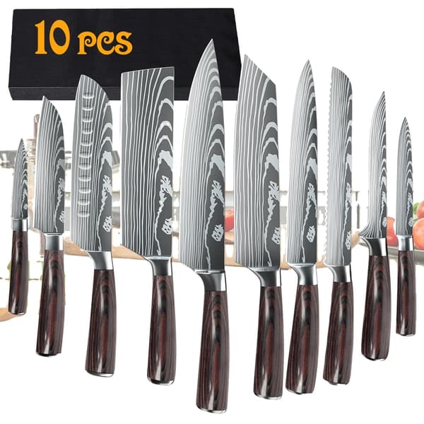 Japanska köksknivar set, högkvalitativt kolstål, miljövänliga, kockknivar,10ST
