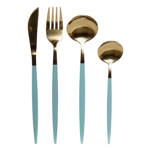 Bestiksæt DKD Home Decor Grøn Gylden Rustfrit stål 1,5 x 0,5 x 22,3 cm 16 Dele