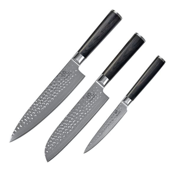 Shiori 3-setti 撓 Kuri Murō + Santoku + Sifu - kolmen Damaskoksen teräsveitsen sarja