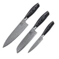 Pikkukuva 2 / 11: Shiori 3-setti 撓 Kuro Murō + Santoku + Sifu - kolmen damaskoksen teräsveitsen sarja