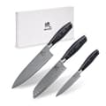 Pikkukuva 1 / 11: Shiori 3-setti 撓 Kuro Murō + Santoku + Sifu - kolmen damaskoksen teräsveitsen sarja