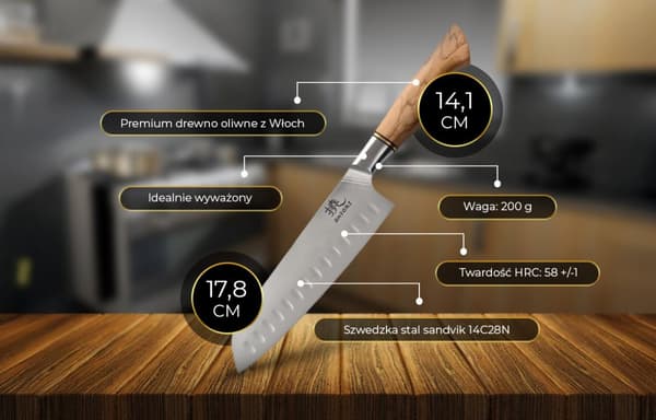 Shiori 撓 Shibuki Santoku - universell, multifunktionell kockkniv gjord av 14C28N sandvik stål