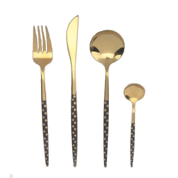 Bestik DKD Home Decor Sort Gylden Rustfrit stål 2 x 0,3 x 21 cm 16 Dele