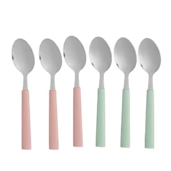Dessertske sæt Kinvara CN-KT166096-1T Grøn Pink Sølvfarvet Rustfrit stål Plastik 15,7 cm Dessert (12 enheder)