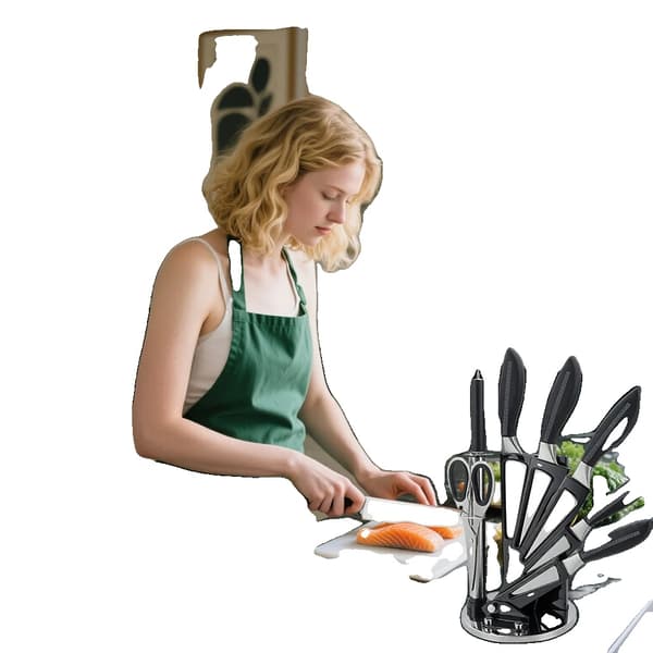 Sæt af køkkenknive, rustfrit stål, inkluderer sliber,sort