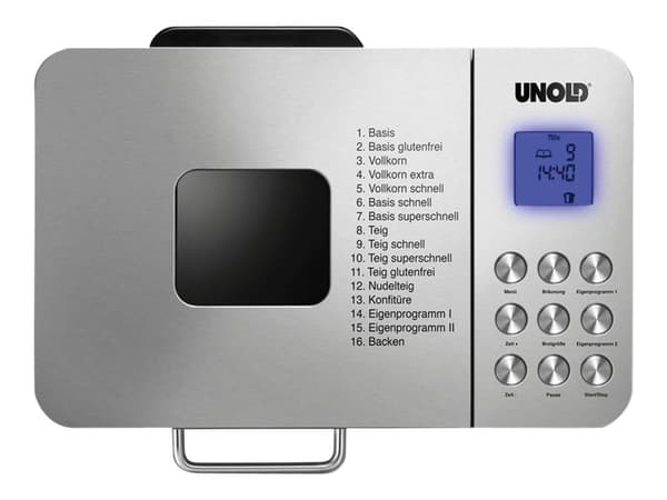 Unold Backmeister Edel, 1 kg, Viivekäynnistyksen ajastin, Katseluikkuna, Pidä lämpimänä-toiminto, 550 W, Ruostumaton teräs