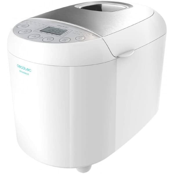 Cecotec 1 kg bread maker with 19 automatic programmes, programmable up to 15 hours and dishwasher-safe inner pot.