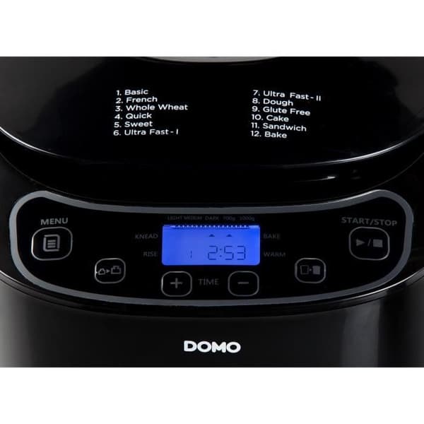 DOMO B3973 automatisk brödmaskin - 12 program - 700 eller 1000 g bröd - Svart