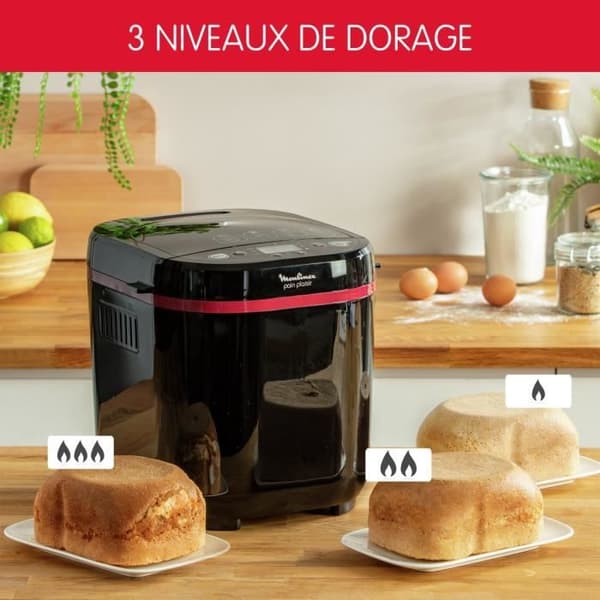 MOULINEX Brödmaskin, 1 kg, 17 program, 3 bryningsnivåer, Programmerbar, Håll värmen Smärta &amp; Plaisir OW220830