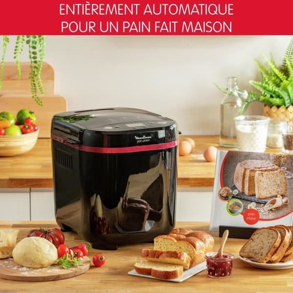MOULINEX Brödmaskin, 1 kg, 17 program, 3 bryningsnivåer, Programmerbar, Håll värmen Smärta &amp; Plaisir OW220830