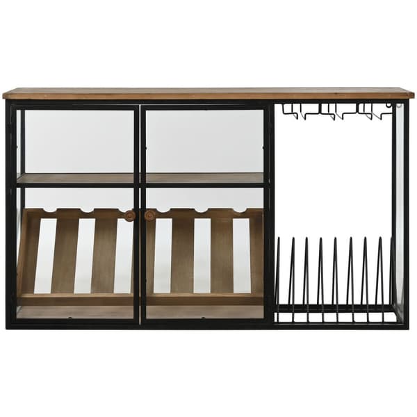 Flaskestativ Home ESPRIT Svart Naturell Tre Metall Krystall 102 x 32 x 60 cm