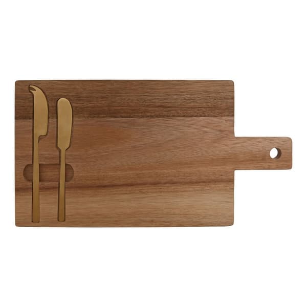 Ostbricka Home ESPRIT Rostfritt stål Akaciaträ 38 x 20 x 1,5 cm (3 Delar)