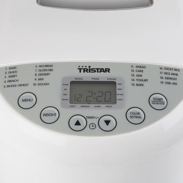 Brödmaskin - TRISTAR - BM-4586 - Kapacitet 1000 gr - 19 program - Glutenfri funktion