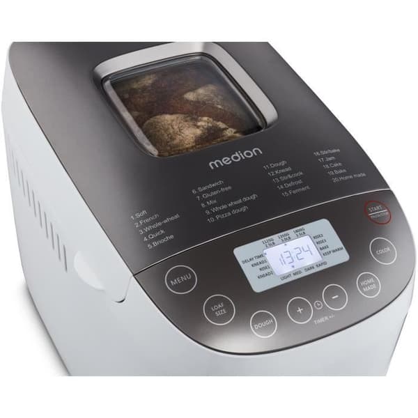Brödmaskin - MEDION - 50076798 - 950 W - 19 program - Hublot - Vit