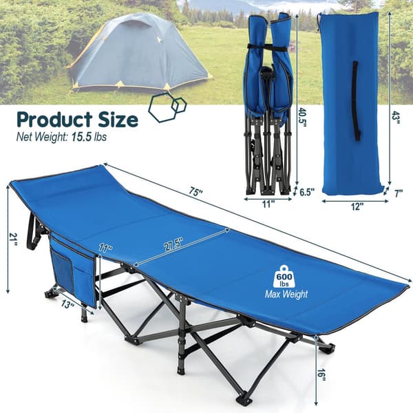 Camping seng, 75x28.5x20 tommer, Blå
