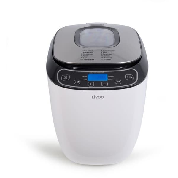 Brödmaskin - LIVOO - DOP218 - 550W - 12 program - Avtagbar aluminiumskål - LCD-skärm - 3 tillbehör ingår