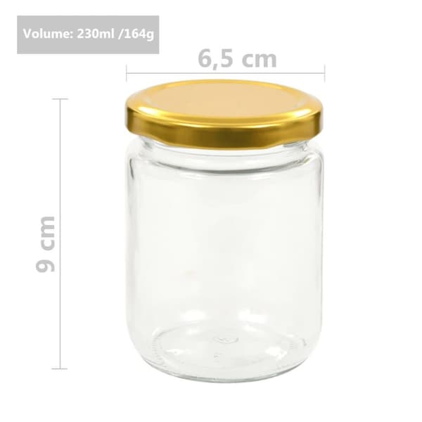vidaXL Syltburkar i glas med guldfärgade lock 96 st 230 ml