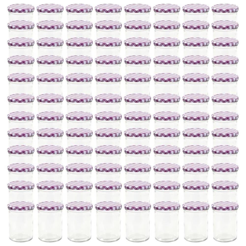 vidaXL Syltetøyglass med hvite og lilla lokk 96 stk 400 ml